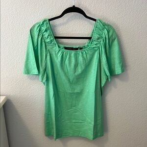 Colleen Lopez Green Puff Sleeve Ruched Blouse